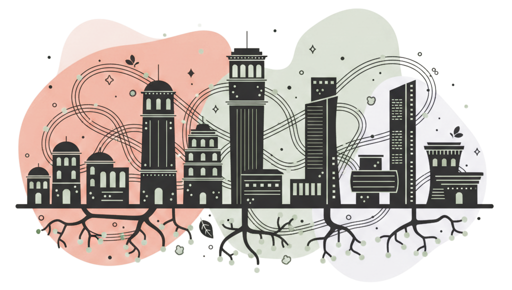 Abstract illustration of connected properties forming an intelligent network